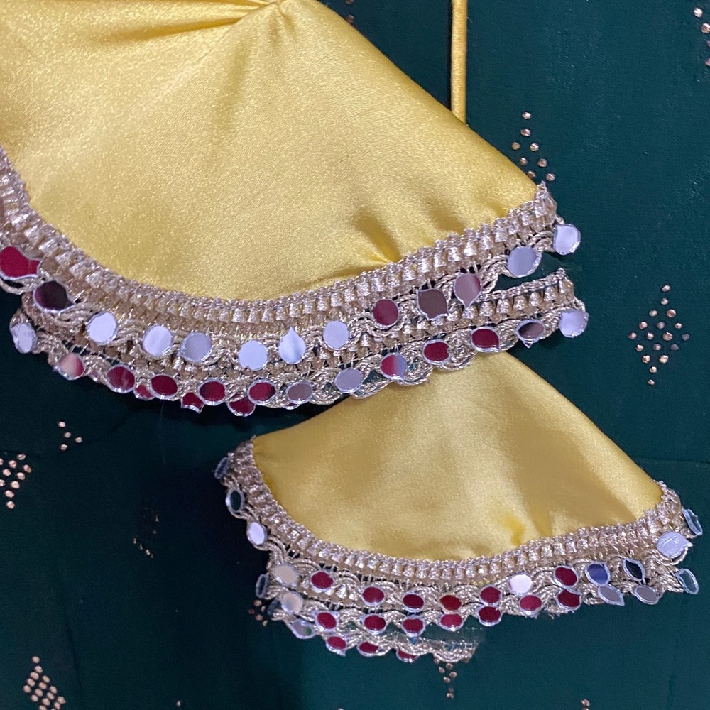 Custom Indian Wedding Guest Attire, Elegant Green and Yellow Dress - Picture 4 of 8